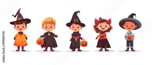 little kids in colorful halloween costumes set, Halloween children trick or treating