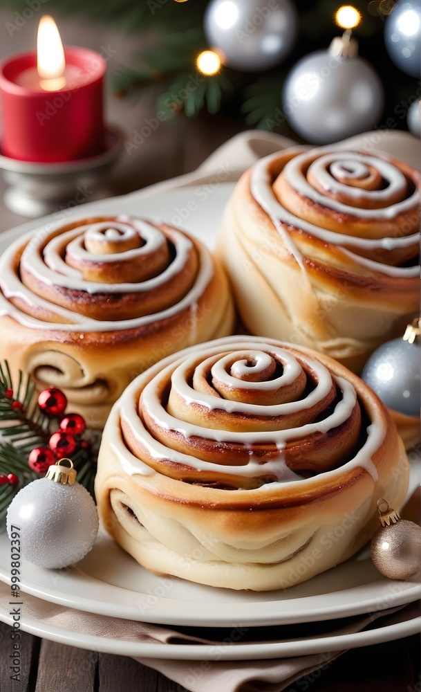 Freshly baked cinnamon rolls with swirls of icing in warm tones representing comfort food Freshly baked cinnamon rolls with swirls of icing in warm tones representing comfort food