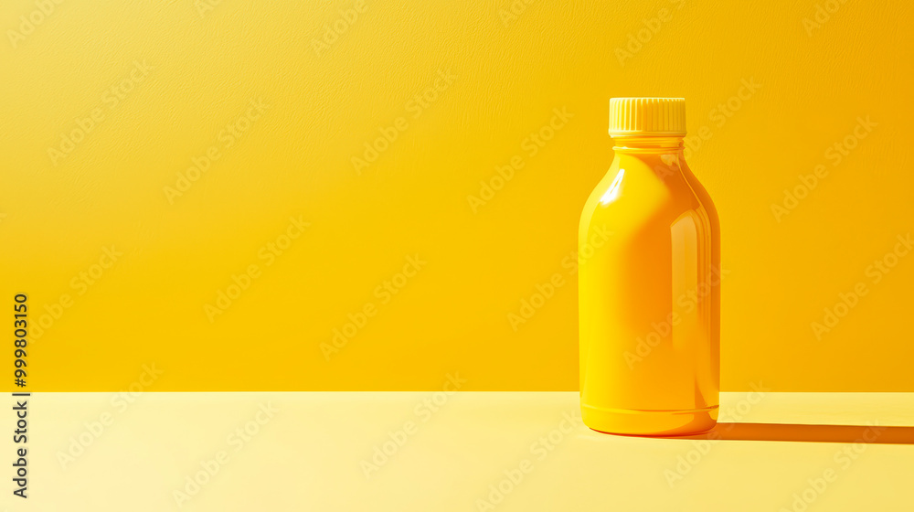Mustard Bottle On Smooth Yellow Surface For Condiment Use Mustard Bottle On Smooth Yellow Surface For Condiment Use