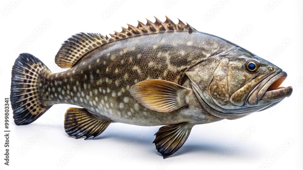 High angle detailed Atlantic goliath grouper isolated on white background for marine enthusiasts High angle detailed Atlantic goliath grouper isolated on white background for marine enthusiasts