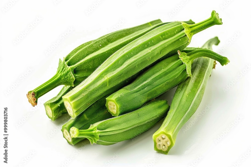 Okra arranged on a clean white background, ideal for food or cooking illustrations Okra arranged on a clean white background, ideal for food or cooking illustrations