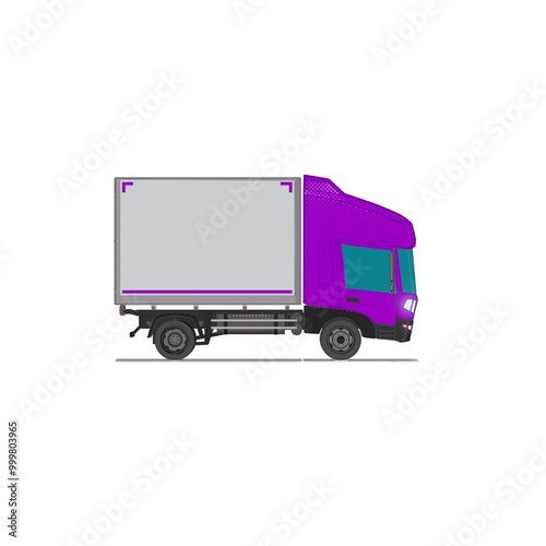 3D Isometric Cargo Truck Half Tone Vector Illustration Modern Violet Cabine and White Van City Delivery Vehicle 4x2 Design for Logistics and Transport Presentation Social Media Video Promo Right