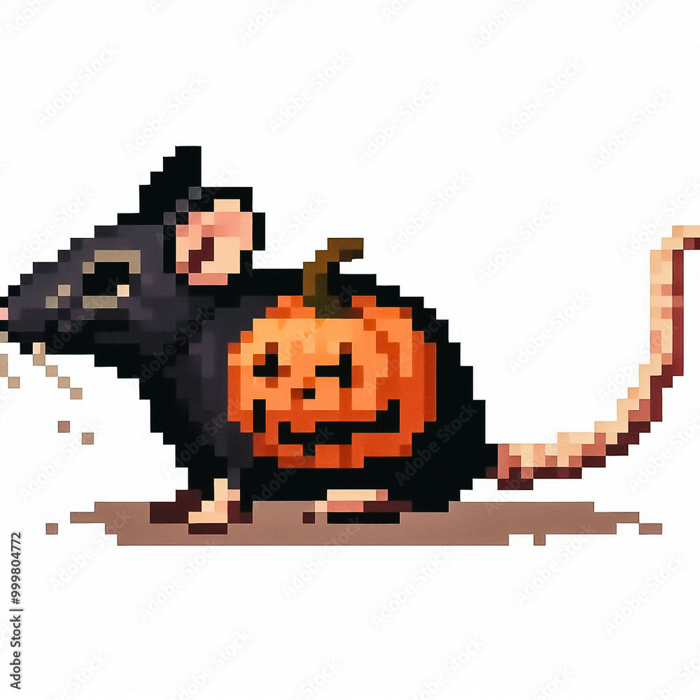 Fototapeta premium rat with a halloween pumpkin illustration pixel art style