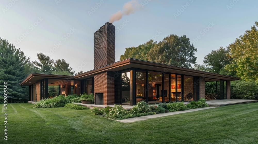 Modern Brick House with Large Windows Modern Brick House with Large Windows