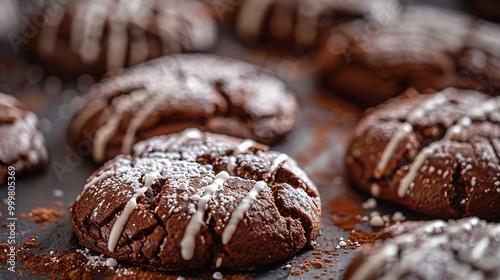 a closeup shot of delicious chocolate cookies with icing sugar