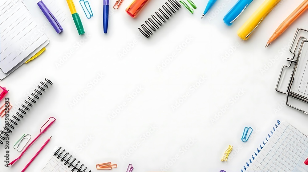 Colorful Stationery Supplies Flat Lay Background