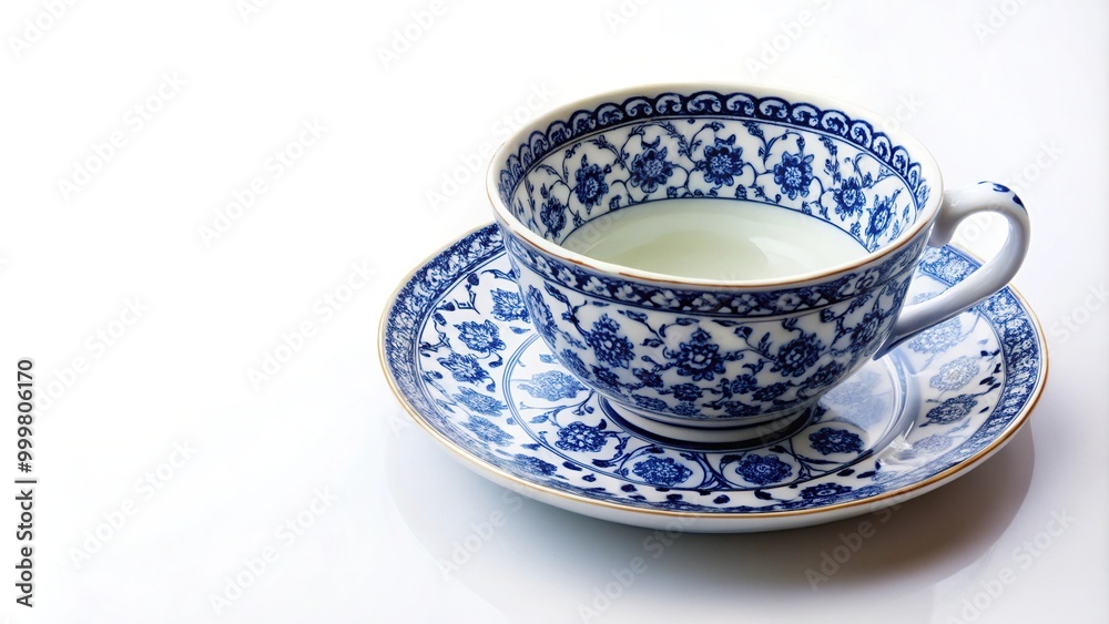 High angle ornate teacup on white background High angle ornate teacup on white background