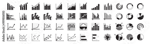 Growing bar graph and pie icon set. Statistics and analytics vector icon. Bussines infographic illustration symbol