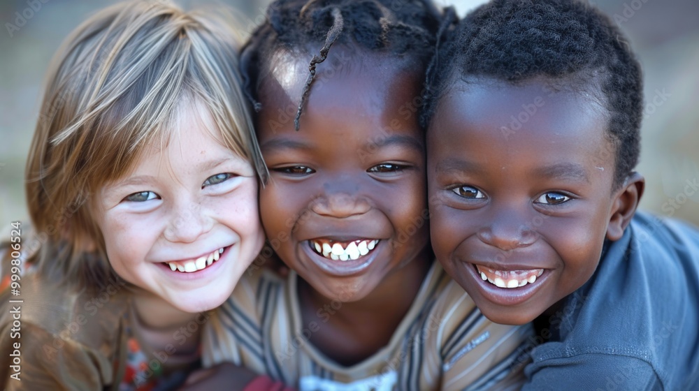 Three smiling kids with different ethnic backgrounds Three smiling kids with different ethnic backgrounds