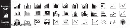 Graphic icon set. Statistics and analytics vector icon. Bussines infographic illustration symbol. Statistic and data, charts diagrams, down or up arrow