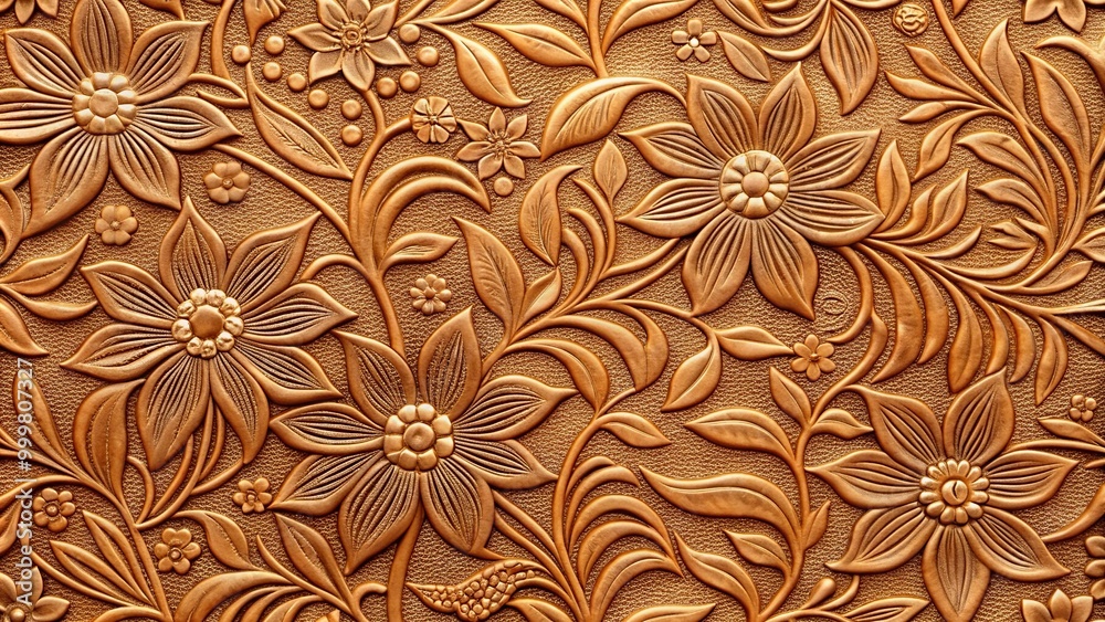 High angle seamless embossed leather flowers and leaves texture High angle seamless embossed leather flowers and leaves texture