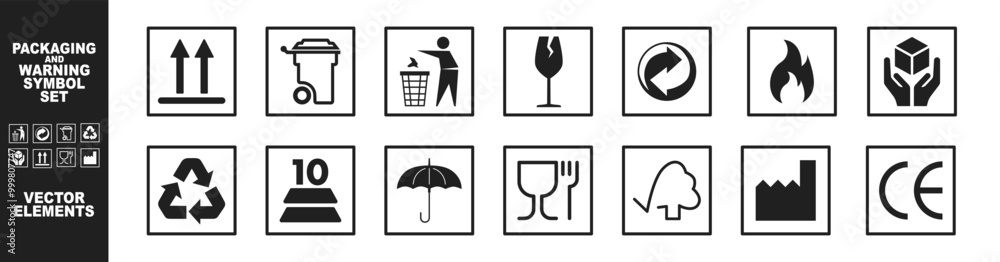 A set of packaging and warning symbols on cardboard background. Fragile package icons set, handle with care logistics and delivery shipping labels, fragile box A set of packaging and warning symbols on cardboard background. Fragile package icons set, handle with care logistics and delivery shipping labels, fragile box