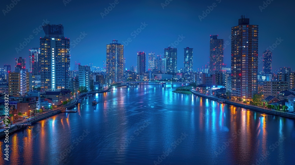 Obraz premium Stunning Urban Architecture Night View and Urban Landscape: A Visual Feast of City Lights. Admire the Modernity and Elegance.