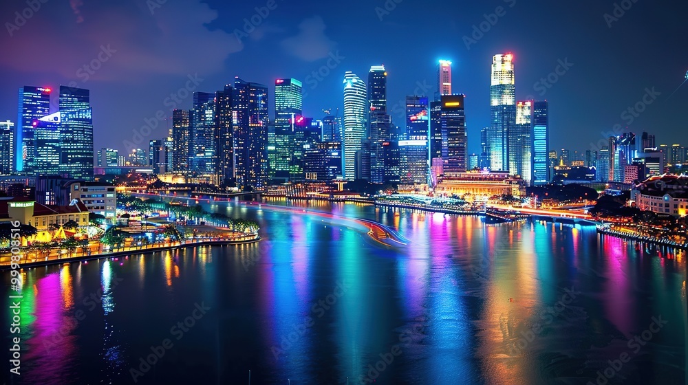 Fototapeta premium Stunning Urban Architecture Night View and Urban Landscape: A Visual Feast of City Lights. Admire the Modernity and Elegance.