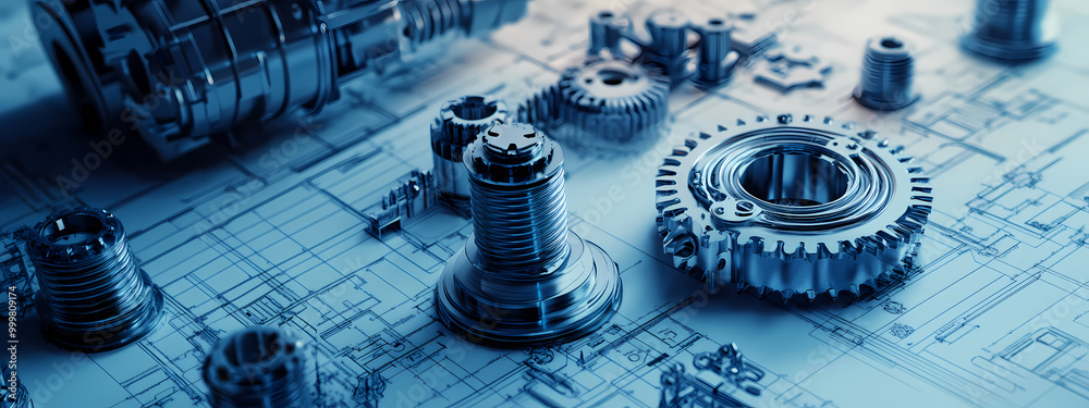 Fototapeta premium Intricate Mechanical Components on Engineering Blueprint