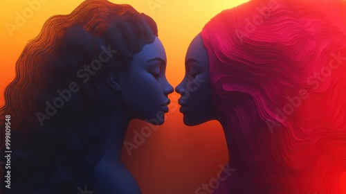 Abstract Portrait of Two Women with Colorful Hair