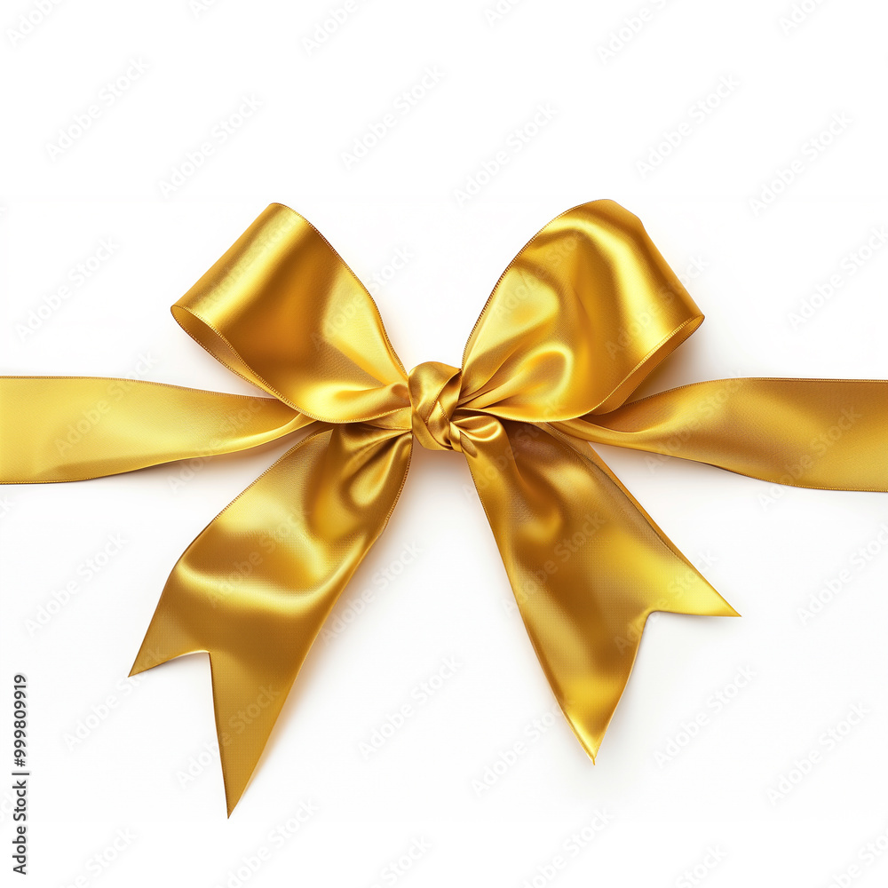 A golden-yellow knotted bow separated from any background, displayed on white. A golden-yellow knotted bow separated from any background, displayed on white.
