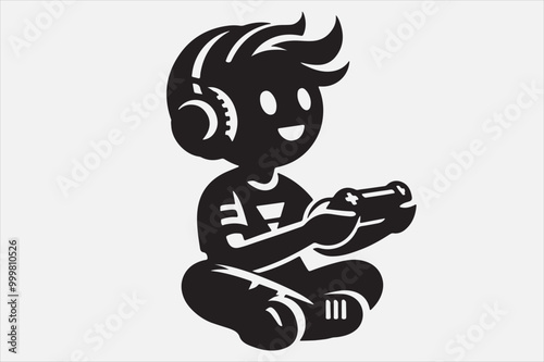 A playful avatar listening to music.