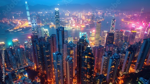 Stunning Urban Architecture Night View and Urban Landscape: A Visual Feast of City Lights. Admire the Modernity and Elegance.