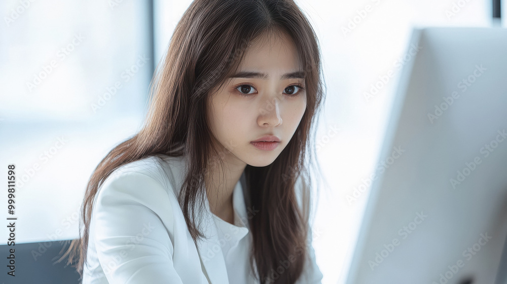 young beautiful business woman working on computer at office