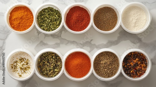 Variety of Spices in White Bowls