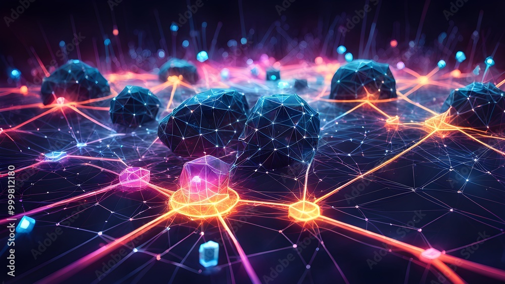 Obraz premium Abstract network with glowing nodes and lines.