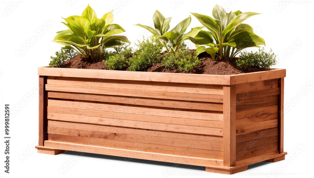 Wooden Planter with Plants Wooden Planter with Plants