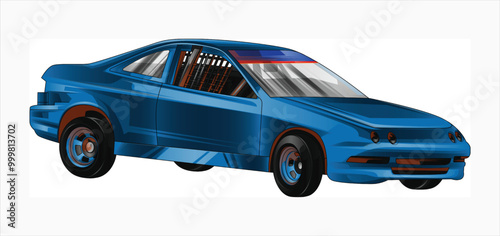 Outline blue and painted racing car. Isolated in black background, for t-shirt design, print. and for business purposes.