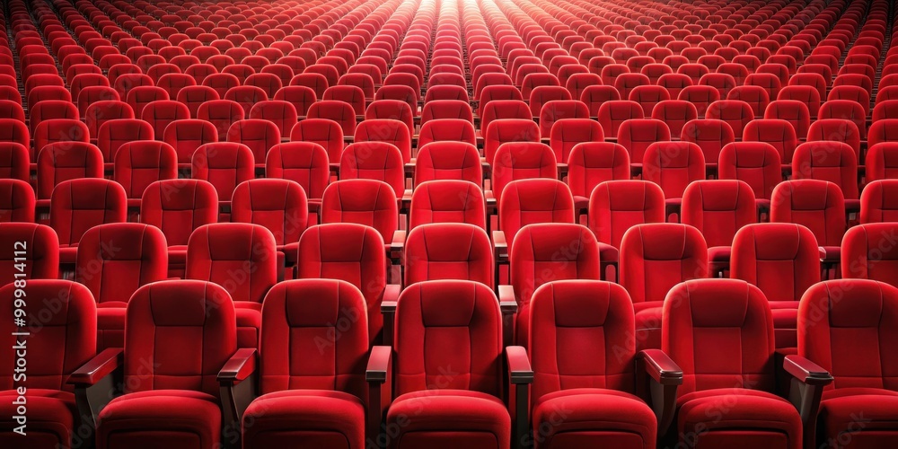 Obraz premium Cinema/theater red seats background , theater, cinema, red, seats, rows, auditorium, movie, film, entertainment, interior