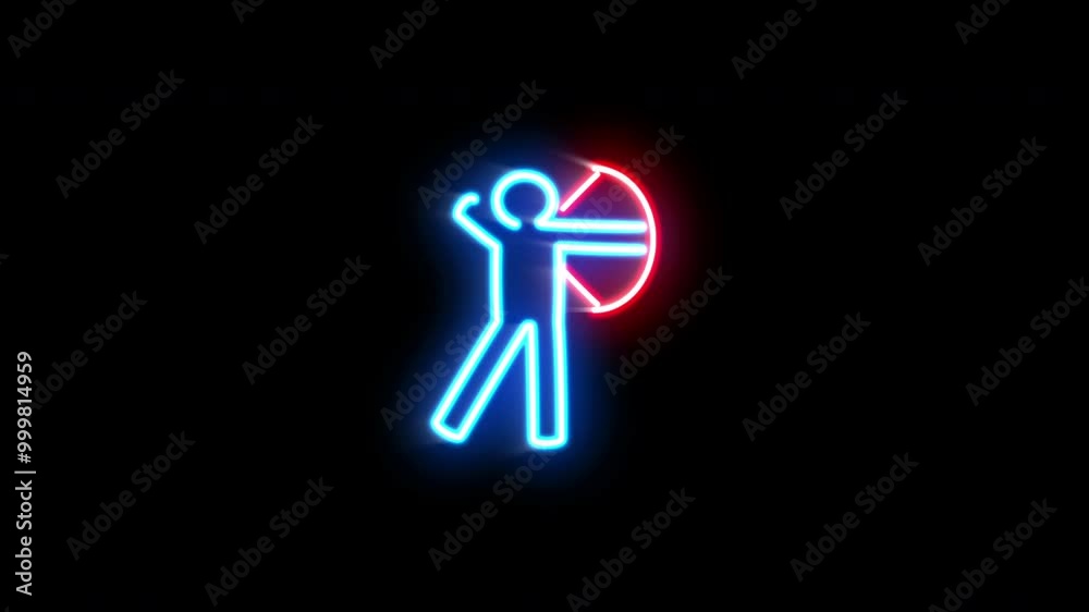 The blinking neon light of archery icon in the black background. The blinking neon light of archery icon in the black background.