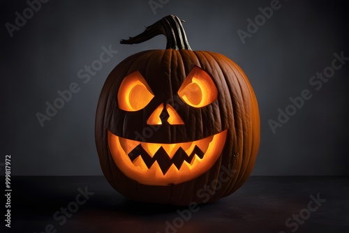 A pumpkin with a spooky jack-o-lantern face carved in gothic style, AI-Generated