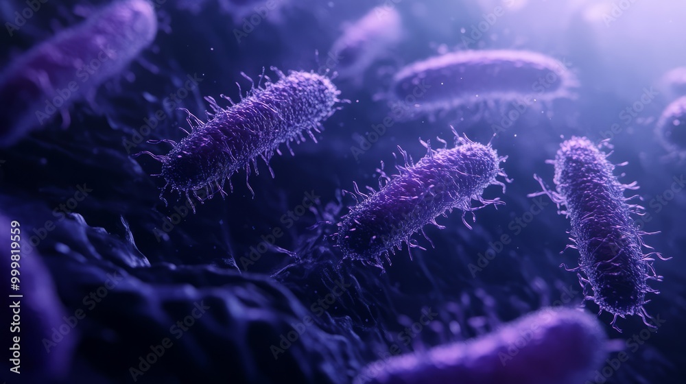 Obraz premium Microscopic Bacteria in Purple Light