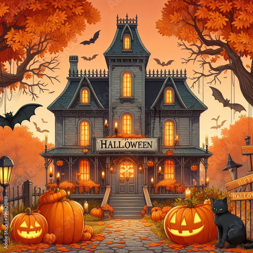 creepy house halloween background photo