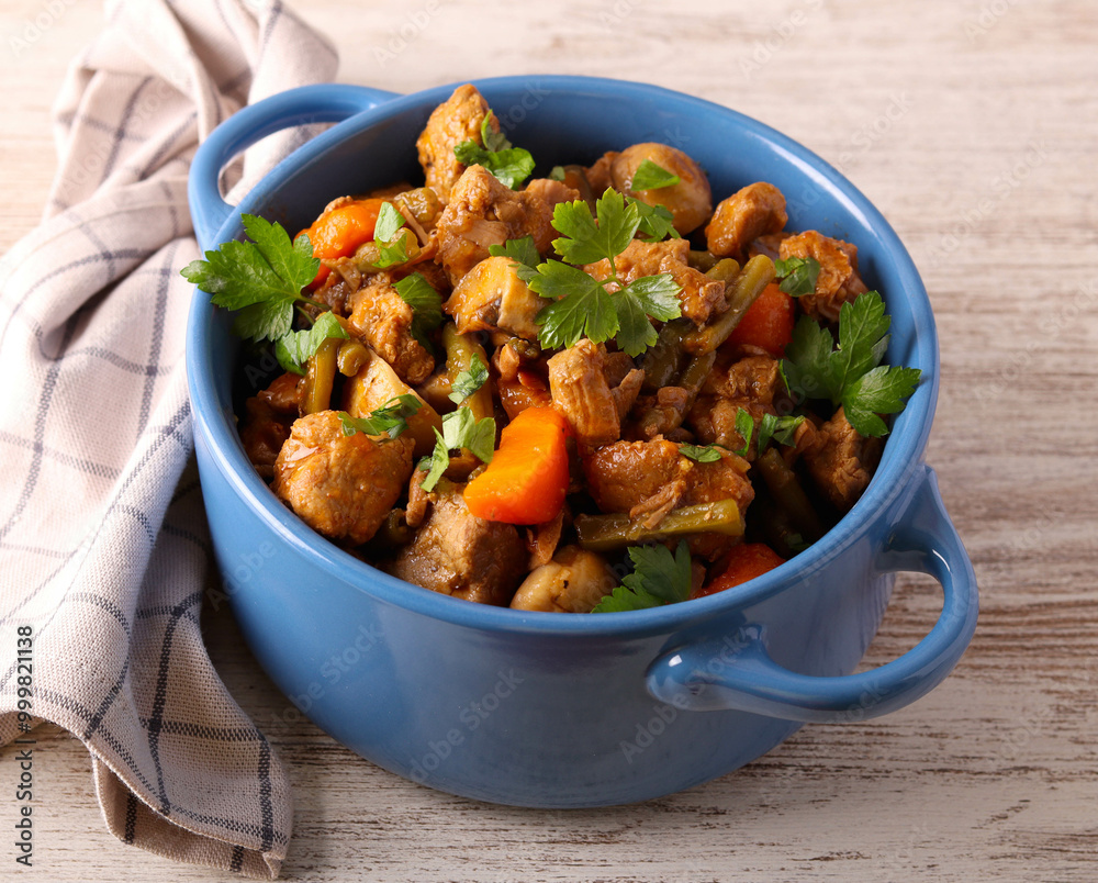 Beef stew with green beans, mushroom and carrot Beef stew with green beans, mushroom and carrot
