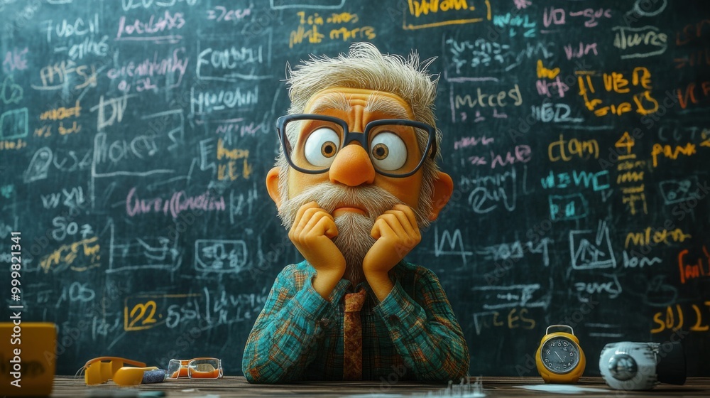 Cartoon Professor Thinking Deeply in a Classroom Cartoon Professor Thinking Deeply in a Classroom