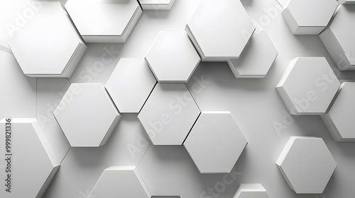 Abstract white and gray geometric hexagon overlapping layer with shadow background. 