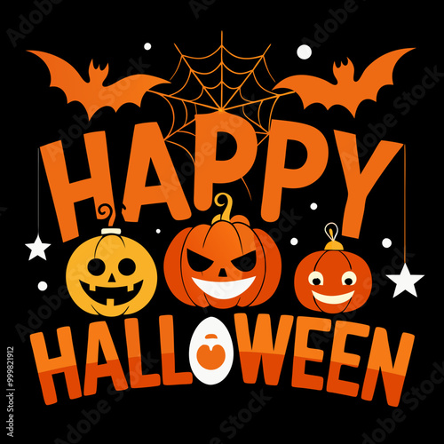 Happy Halloween t-shirt design featuring a playful Halloween theme