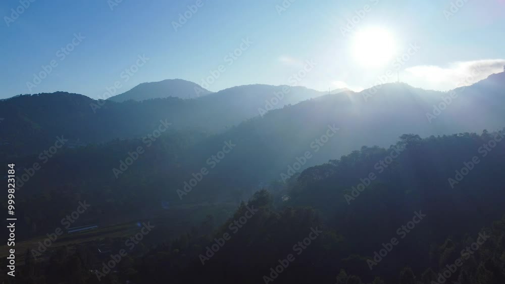 Magical morning natural sunrise flying through clouds over mountain peaks sunlight sunset clouds sky sun sunny environment landscape travel forest landscape weather peaks