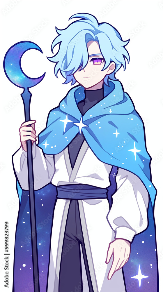 Fantasy Character with Starry Cape and Magical Staff Fantasy Character with Starry Cape and Magical Staff