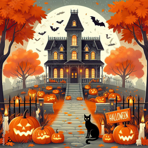 creepy house halloween background photo