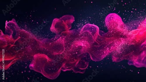 Organic, amoeba-like forms in bold neon pink and fuchsia, randomly floating across a dark black background photo