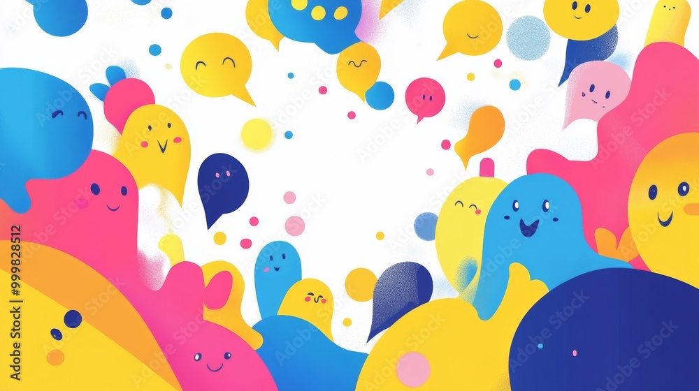 Colorful Cartoon Characters with Speech Bubbles Colorful Cartoon Characters with Speech Bubbles