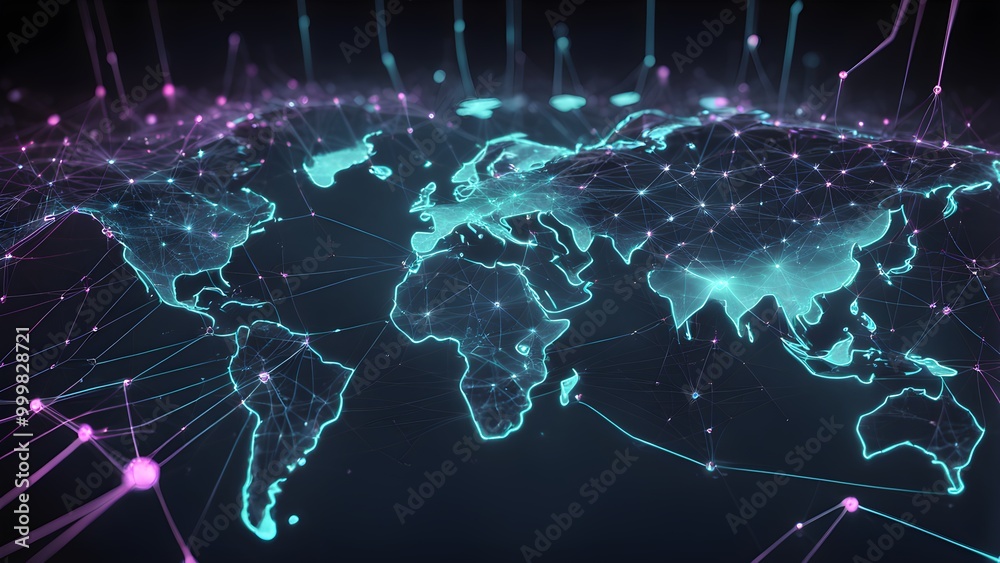 A digital rendering of a world map with glowing lines connecting various points, symbolizing global connectivity and network. A digital rendering of a world map with glowing lines connecting various points, symbolizing global connectivity and network.