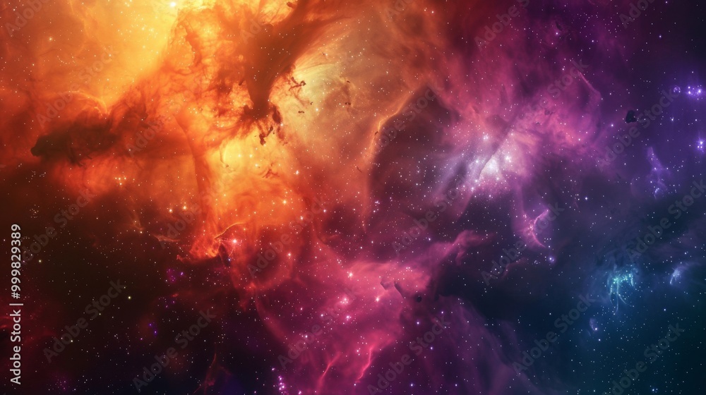 Fototapeta premium A colorful space background with a yellow and orange swirl