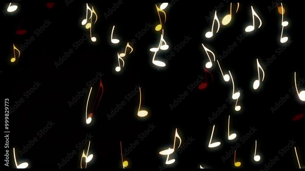 A collection of colorful music notes are gracefully floating in the air against a deep black background, creating a striking visual