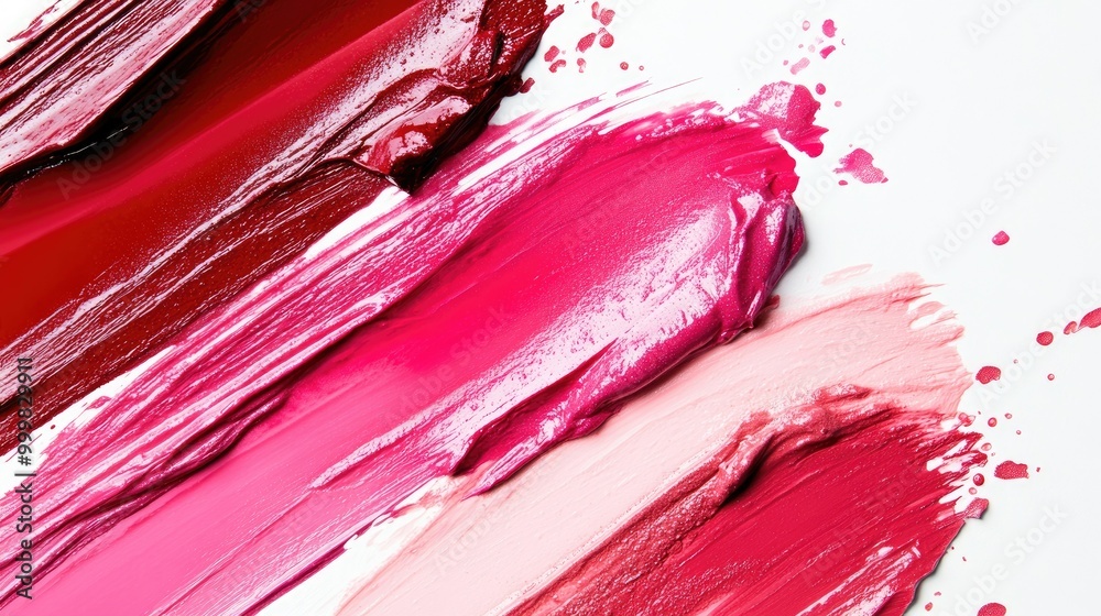 Detailed shot of lipstick and lip gloss strokes on a white background, showcasing their glossy, creamy texture for beauty ads Detailed shot of lipstick and lip gloss strokes on a white background, showcasing their glossy, creamy texture for beauty ads