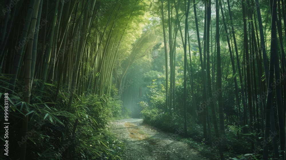 Obraz premium A forest path with a road running through it