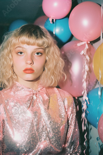 New Nostalgia Retro 80s Portrait Birthday Celebration Christmas Around Glow Tinsel Happy State