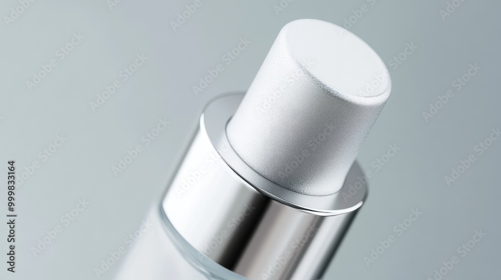 Close-up of a cylindrical serum bottle with a matte finish and silver detailing, showcasing its elegance. No people. No logo.