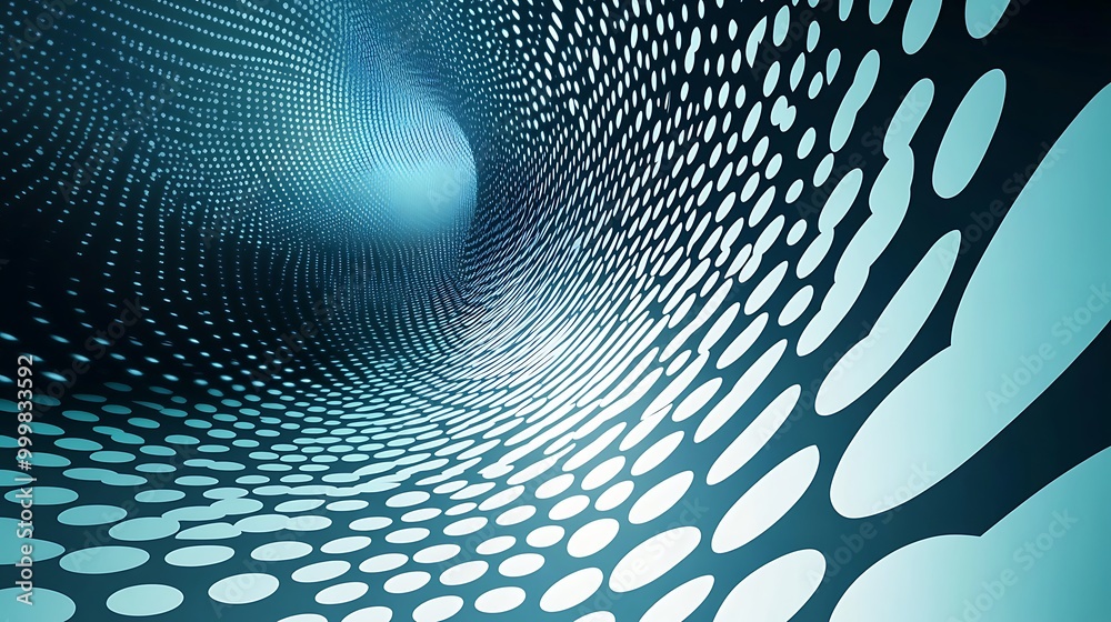 Abstract blue and white dotted tunnel with a bright light at the end. Abstract blue and white dotted tunnel with a bright light at the end.